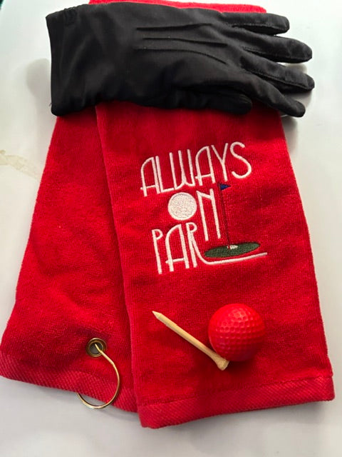 Always on Par Embroidered Tri fold golf towel