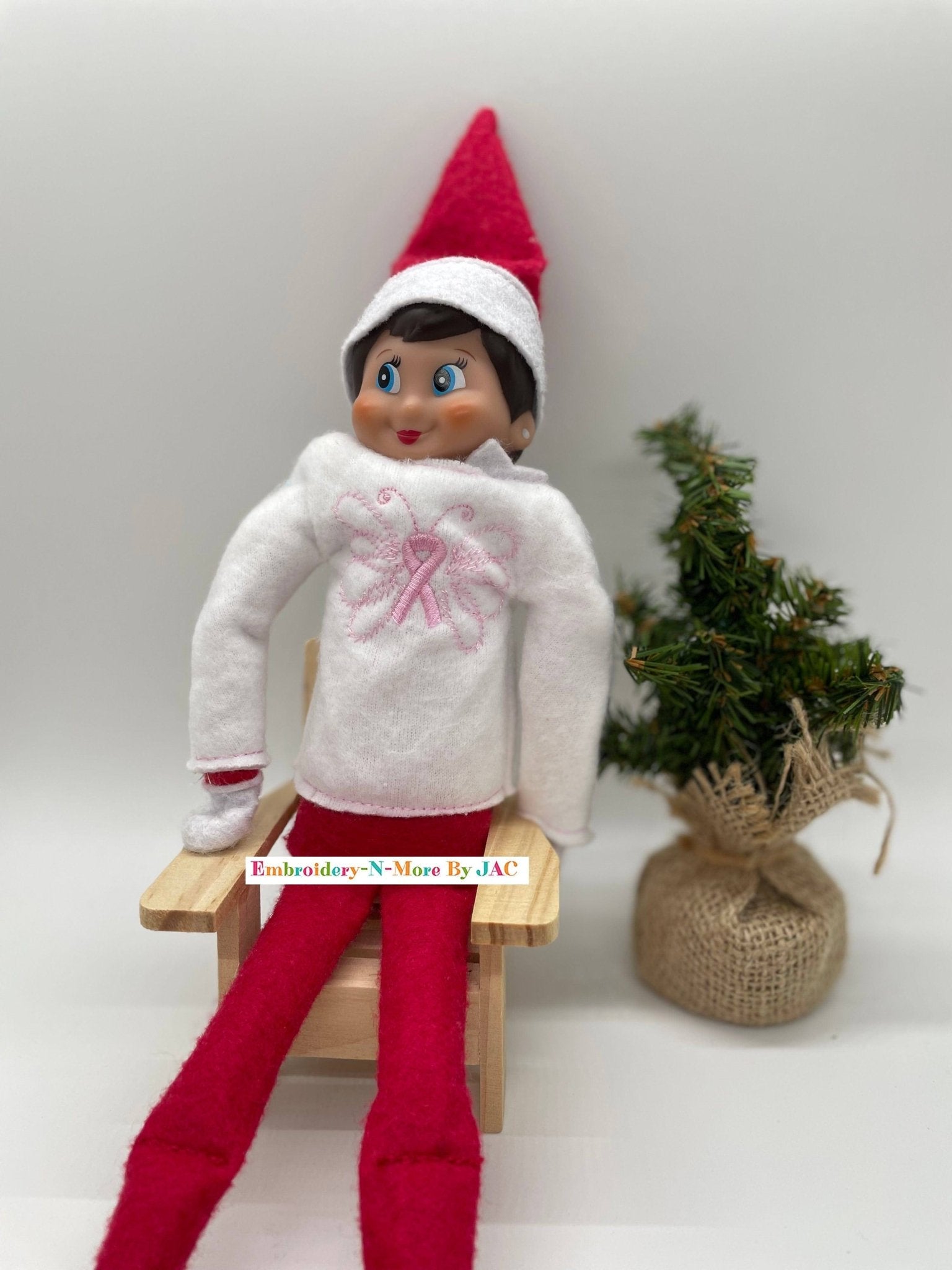 Breast Cancer Awareness Elf on the Shelf Sweater Accessory - Embroidery - N - More By JAC