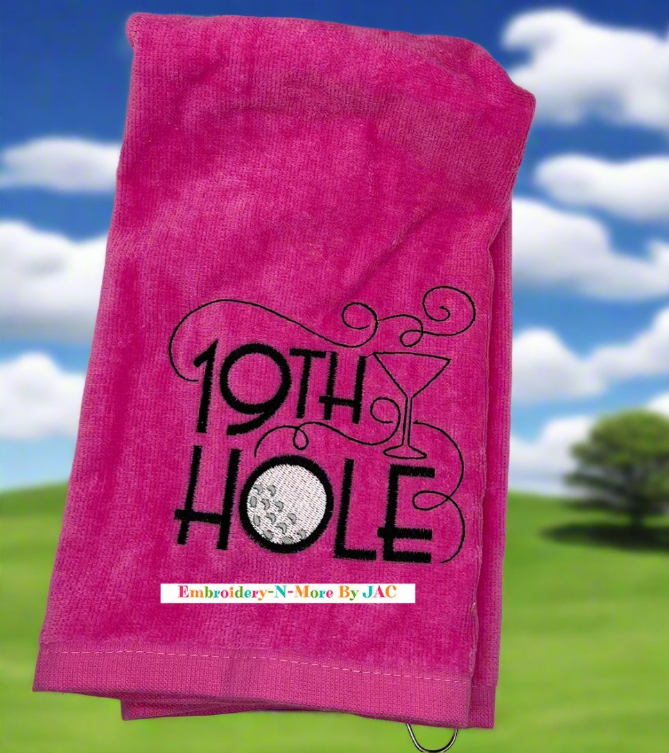19th Hole - Hot Pink Tri - Fold Golf Towel - Embroidery - N - More By JAC