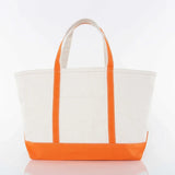 Canvas tote bag with orange handles and trim, plain front, on white background
