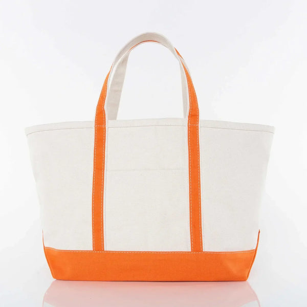 Canvas tote bag with orange handles and trim, plain front, on white background