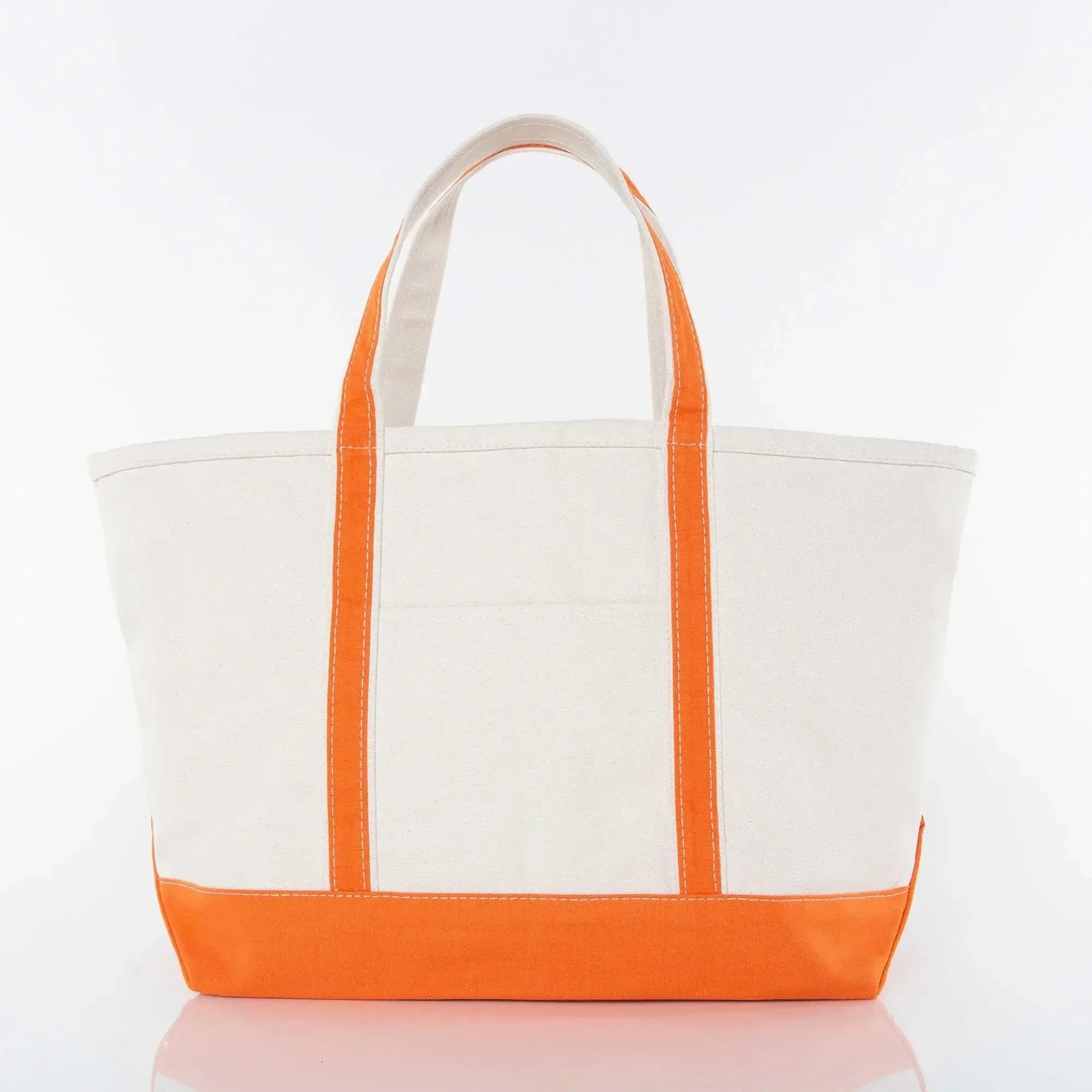 Canvas tote bag with orange handles and trim, plain front, on white background