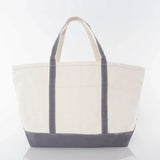 Large canvas tote bag with gray handles and bottom, perfect for custom embroidery gifts