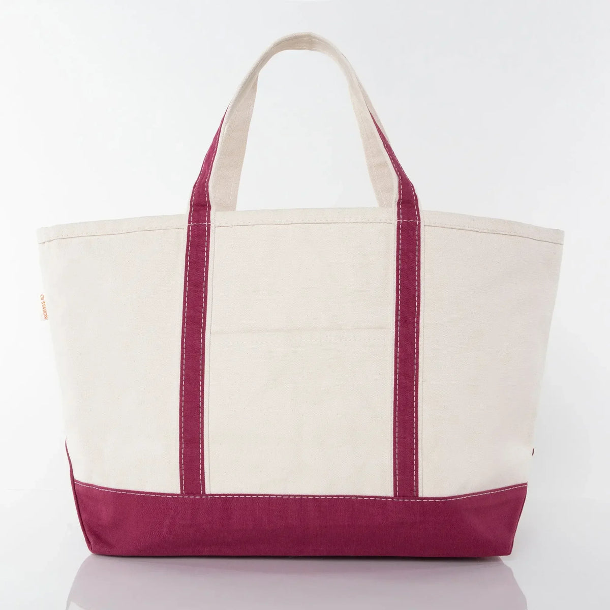Canvas tote bag with maroon handles and base, personalized gift accessory