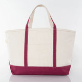 Canvas tote bag with maroon handles and base, personalized gift accessory