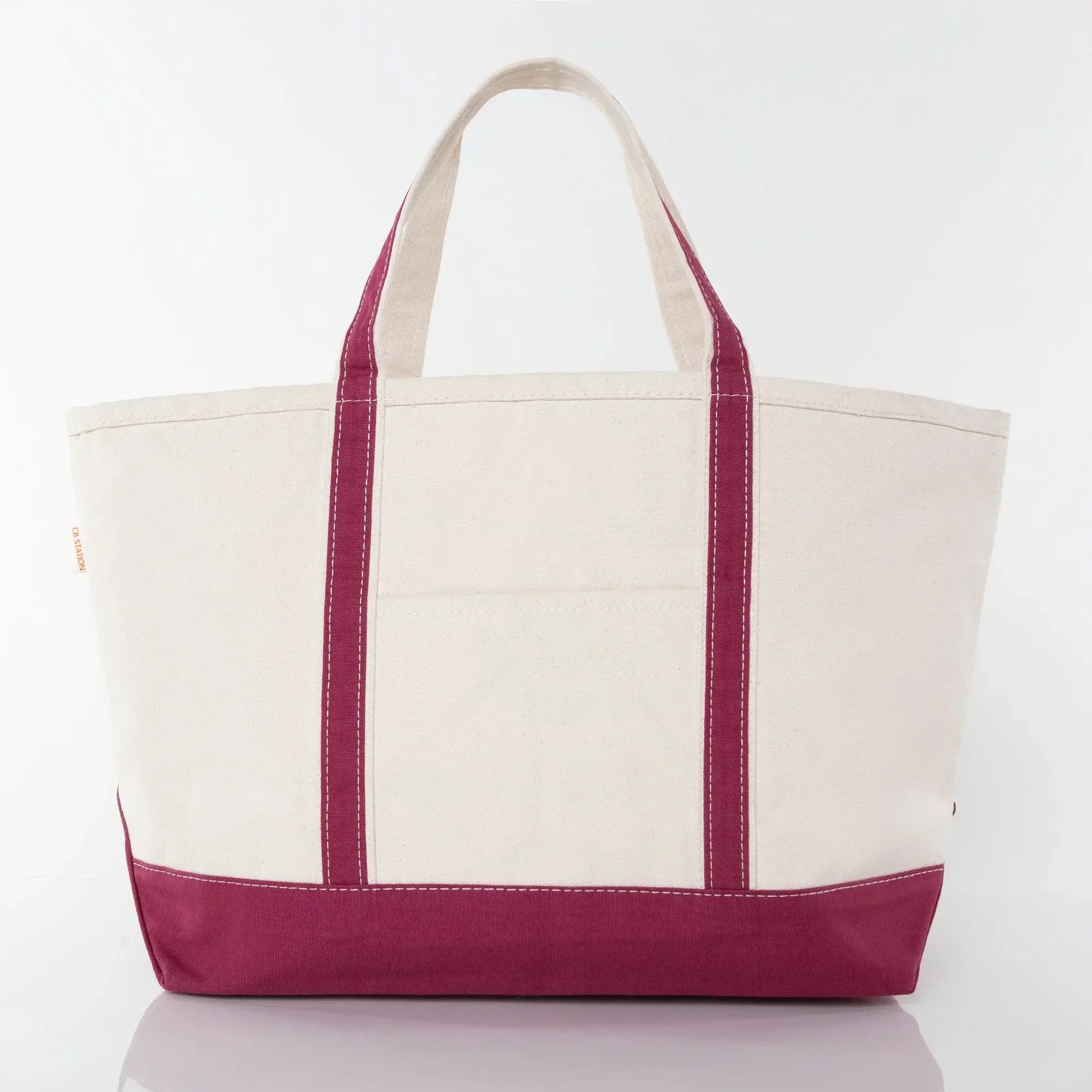 Canvas tote bag with maroon handles and base, personalized gift accessory