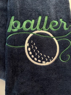 Baller embroidered golf towel