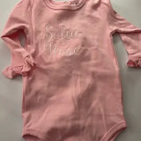 Personalized pink baby bodysuit with embroidered name Sofia Rose, long sleeves, snap closure