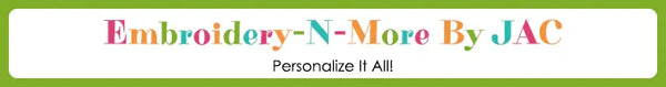 Colorful embroidered text logo with tagline 'Personalize It All!' on a white banner