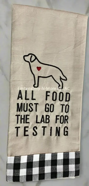 All Food Must Go To The Lab For Testing Oatmeal with Buffalo Plaid Border - Embroidery - N - More By JAC