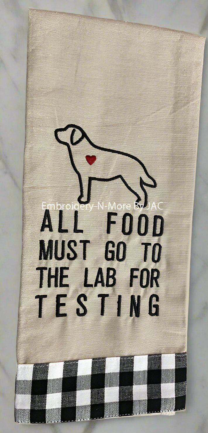 All Food Must Go To The Lab For Testing Oatmeal with Buffalo Plaid Border - Embroidery - N - More By JAC