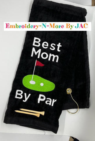 Best Mom By Par - Black Tri-Fold Golf Towel image 0