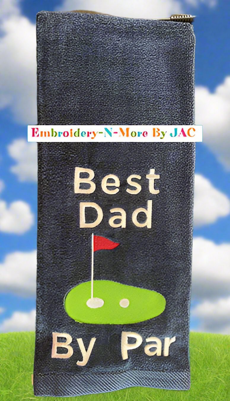 Best Dad By Par - Black Tri - Fold Golf Towel - Embroidery - N - More By JAC