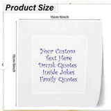 Custom white cocktail napkin with message options and size 15cm by 15cm shown