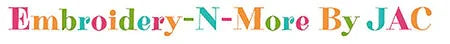 Colorful embroidered-style text logo on a white background