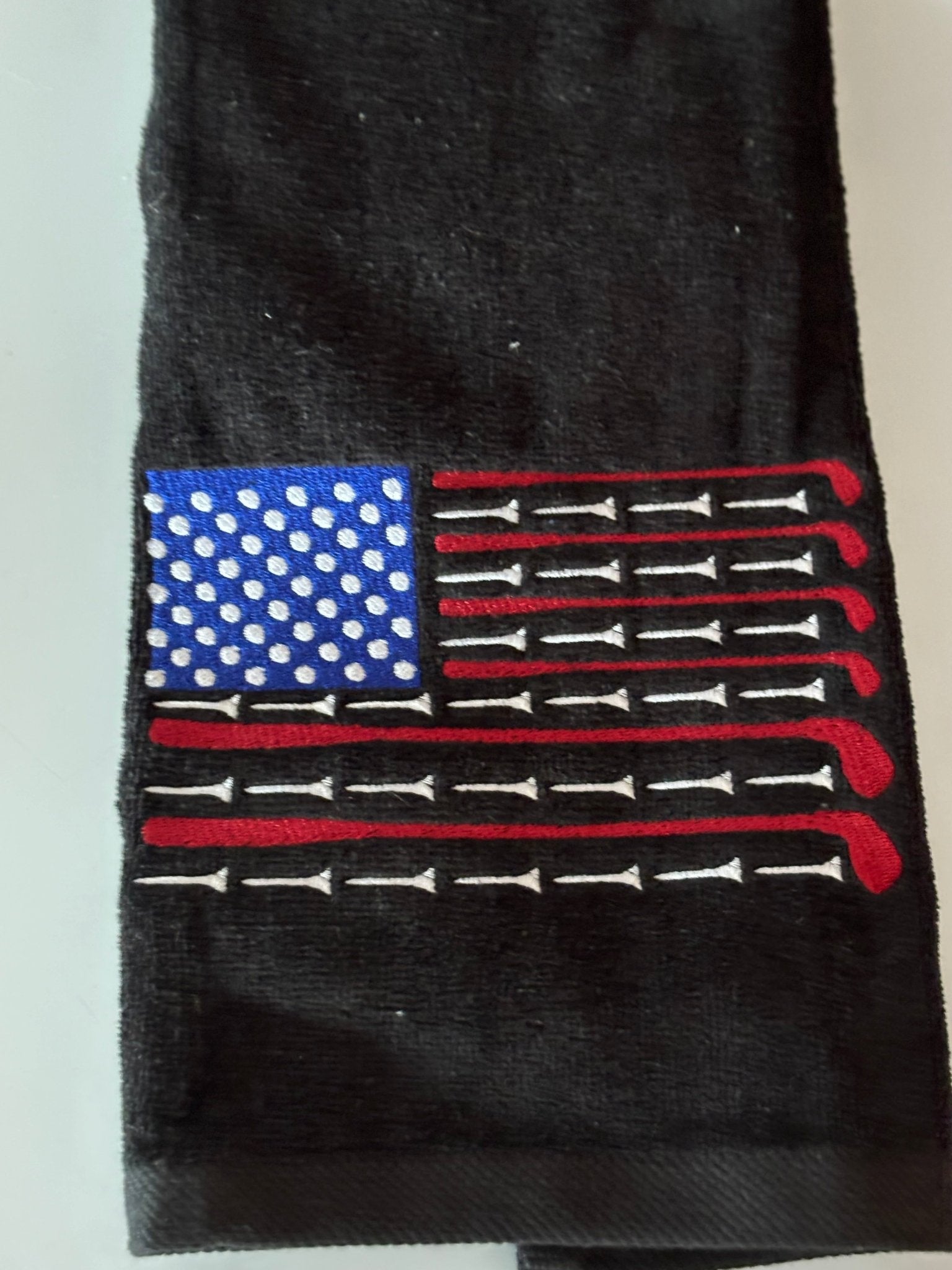 Golf Club Tee Flag - Black Tri - Fold Golf Towel - Embroidery - N - More By JAC