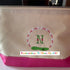 Canvas golf-themed makeup bag with pink trim, personalized embroidered monogram N