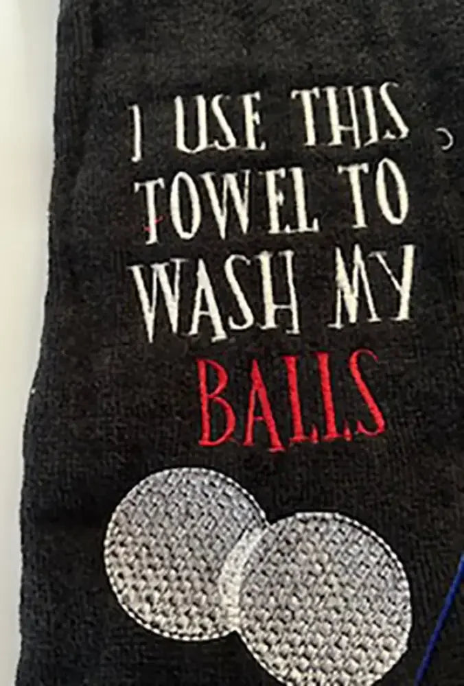 I use this towel to wash my balls black embroidered golf towel - Embroidery - N - More By JAC