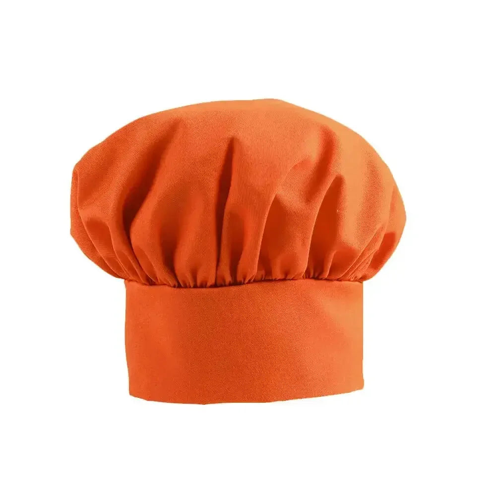Bright orange personalized chef hat with pleated crown on white background