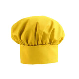 Bright yellow personalized chef hat with gathered crown on white background