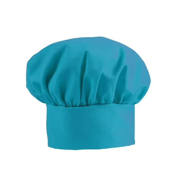 Blue personalized child chef hat for kids, plain design on white background