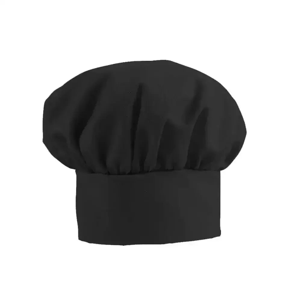 Black personalized child chef hat with gathered crown on white background