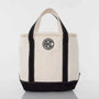 Personalized embroidered small lunch tote cooler bag in black and white with monogram initials.
