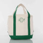 Personalized small lunch tote cooler in emerald green with custom embroidered initials
