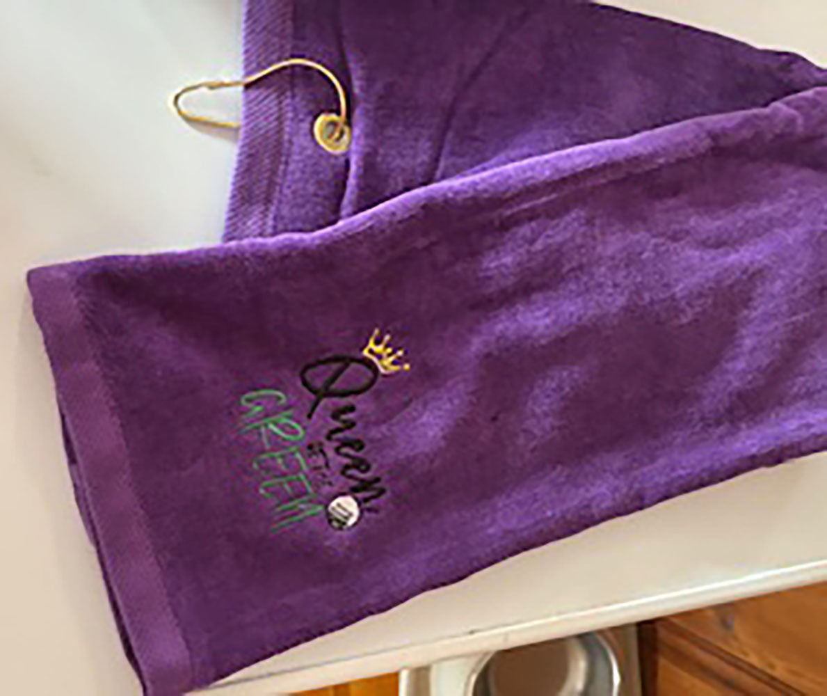 Queen of the Green embroidered golf towel