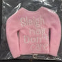 Pink elf sweater with 'Sleigh hair Don't care' embroidered, festive holiday accessory