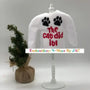 White elf sweater with 'The cat did it!' text, black paw prints, and mini Christmas tree.
