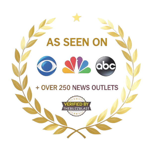 As seen on badge with CBS, NBC, and ABC logos in gold laurel wreath design, transparent background